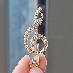 Alloy and Glass Rhinestone Musical Note Brooch, PeachPuff, 52x20mm..(PW-WG3A58A-05)