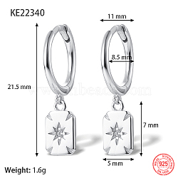 Anti-Tarnish Rhodium Plated Platinum 925 Sterling Silver Dangle Hoop Earrings for Women, Rectangle, 21.5mm(GN7396-5)