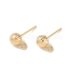 Brass Stud Earring Findings, with Loop, Groove Round, Real 18K Gold Plated, 17x6mm, Hole: 2mm, Pin: 0.8x11mm(KK-R164-04A-G)