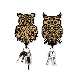 Wooden & Zinc Alloy Hook Hangers, Wall Mounted Key Hooks, Bird Shaped Divination Board, Owl, 67~75x105~160x7mm, 2 style, 1pc/style, 2pcs/set(DIY-WH0460-013)