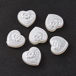 ABS Plastic Imitation Pearl Beads, Heart with Flower, White, 17x18x6mm, Hole: 1.6mm, about 388pcs/500g(X-OACR-P007-63)