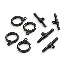 304 Stainless Steel Toggle Clasps, Ring, Electrophoresis Black, Ring: 18x14x3mm, Hole: 1.5mm, Bar: 23.5x7x3, Hole: 1.8mm(STAS-D142-04A-B)