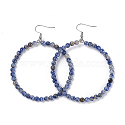 Natural Sodalite Dangle Earrings, with Stainless Steel Hook, Ring, 60~61x44mm, Pin: 0.6mm(X-EJEW-K077-A11)