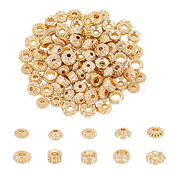 100Pcs 10 Style Rack Plating Alloy Bead, Long-Lasting Plated, Flower & Bicone & Barrel, Real 14K Gold Plated, 5.5~7.5x2~4mm, Hole: 1.2~4mm, 10pcs/style(FIND-BC0003-82)