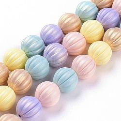Spray Painted Resin Beads Strands, Rubberized Style, Round Pumpkin Shape, Mixed Color, 10.7x11mm, Hole: 1.6mm, about 36pcs/strand, 15.35''(39cm)(X-RESI-N027-05B)