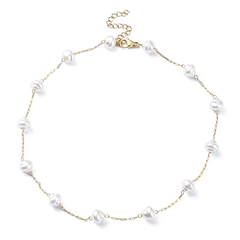 ABS Plastic Imitation Pearl Beaded Chain Necklaces, 304 Stainless Steel Jewelry for Women, Light Gold, 14.84 inch(37.7cm)