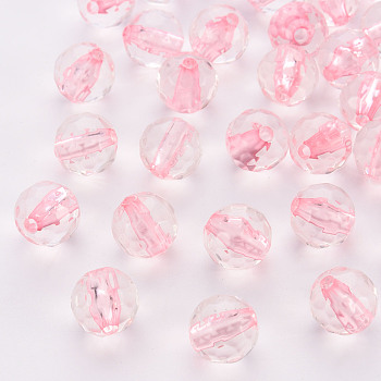 Transparent Acrylic Beads, Round, Faceted, Pink, 12x11.5mm, Hole: 1.8mm, about 550pcs/500g