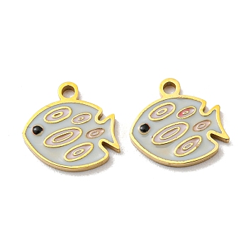 304 Stainless Steel Enamel Charms, Fish Charm, Real 14K Gold Plated, 9x9.5x1mm, Hole: 1.2mm