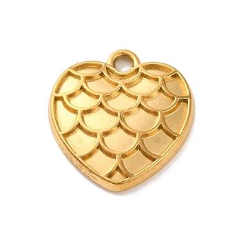 304 Stainless Steel Pendants, Heart with Fish Scale Pattern Charm, Heart, 17x15.5x3mm, Hole: 1.6mm