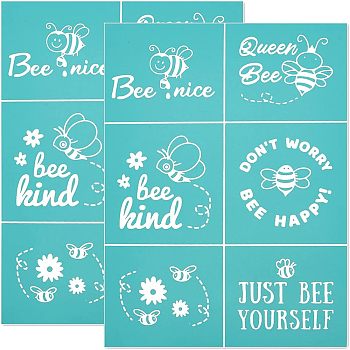 Self-Adhesive Silk Screen Printing Stencil, for Painting on Wood, DIY Decoration T-Shirt Fabric, Turquoise, Bees Pattern, 19.5x14cm