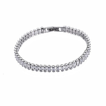 Cubic Zirconia Classic Tennis Bracelet, Real Platinum Plated Brass Cubic Zirconia Link Chain Bracelet for Women, Nickel Free, Clear, 7-1/8 inch~7-1/2 inch(18~19cm)