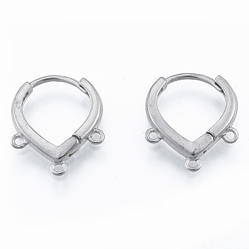304 Stainless Steel Hoop Earrings Findings, with Horizontal Loops, Teardrop, Stainless Steel Color, 17.5x15x2.5mm, Hole: 1mm, Pin: 1mm
