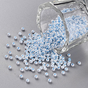 11/0 Grade A Ceylon Glass Seed Beads, Round, Sky Blue, 2.3x1.5mm, Hole: 1mm, about 5300pcs/50g