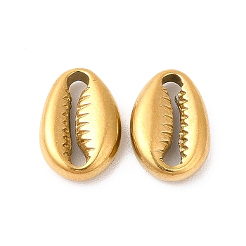 Ion Plating(IP) 304 Stainless Steel Charms, Cowrie Shell Shape, Real 18K Gold Plated, 11.5x8x3.5mm, Hole: 3mm