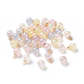 Plating Acrylic Charms, Pearlized, with ABS Plastic Light Gold Plated Loops, Round, Mixed Color, 12x8mm, Hole: 1.6mm