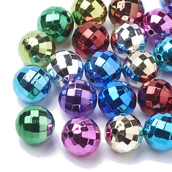 Color Plated Acrylic Beads, Faceted, Round, Mixed Color, 15~16mm, Hole: 2mm, about 180pcs/500g
