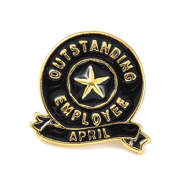 Golden Tone Alloy Outstanding Employee of The Month Enamel Pins, Employee Reward Broch, Black, April, 23x24x2mm