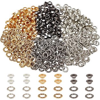 300 Sets 3 Colors Brass Rhinestone Grommet Eyelet Findings, for Bag Accessories, Mixed Color, 10.5x4.5mm, Hole: 6mm & 12x2mm, Hole: 6.5mm, 2pcs/set, 100 sets/color