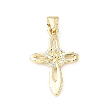 Brass Micro Pave Clear Cubic Zirconia Pendants, Witches Knot Wiccan Symbol Shape Charms, Real 16K Gold Plated, 22.5x15x2mm, Hole: 4x3mm