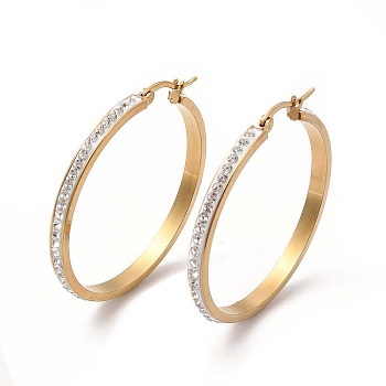 Clear Cubic Zirconia Big Hoop Earrings, 304 Stainless Steel Jewelry for Women, Golden, 43x3mm, Pin: 1~1.3x0.7mm