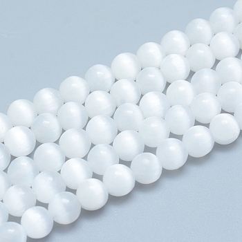 Natural Selenite Beads Strands, Round, 8~8.5mm, Hole: 0.8mm, about 50pcs/strand, 15.55 inch(39.5cm)