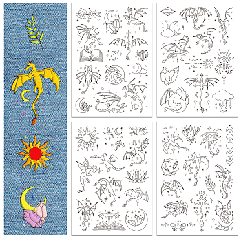 4 Sheets 11.6x8.2 Inch Stick and Stitch Embroidery Patterns, Non-woven Fabrics Water Soluble Embroidery Stabilizers, Dinosaur, 297x210mmm