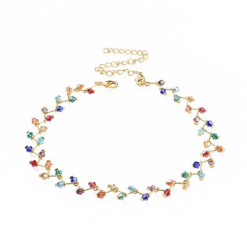 Glass Beads Necklaces, with Brass Lobster Claw Clasps and Iron Twisted Chains, Golden, Colorful, 12.7 inch(32.5cm), 11mm