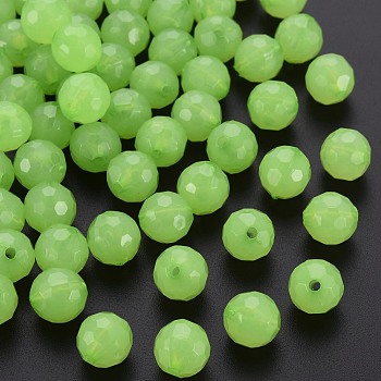 Imitation Jelly Acrylic Beads, Faceted, Round, Light Green, 10x9.5mm, Hole: 1.8mm, about 890pcs/500g