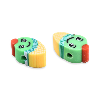 Handmade Polymer Clay Beads, Ice Cream with Expression, Spring Green, 10~13x6~8.5x4~5mm, Hole: 1.6mm