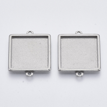 304 Stainless Steel Cabochon Connector Settings, Plain Edge Bezel Cups, Square, Stainless Steel Color, Tray: 20x20mm, 29x23x2.2mm, Hole: 1.8mm