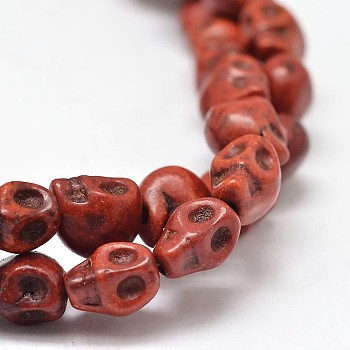 Dyed Synthetic Turquoise Bead Strands, Skull, Indian Red, 8x6x7mm, Hole: 1mm, about 48~49pcs/strand, 15.3~15.5 inch