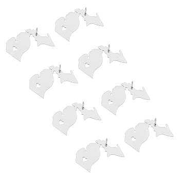 201 Stainless Steel Pendants, Map of Michigan, Stainless Steel Color, 26x18x1mm, Hole: 3mm