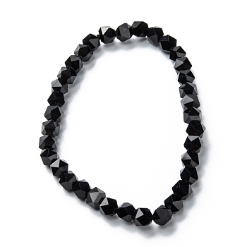 Glass Beads Stretch Bracelets, Faceted, Polygon, Black, Beads: 5x6mm, Inner Diameter: 2 inch(5.2cm)