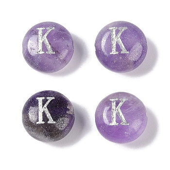 Natural Amethyst Beads, Rondelle with Letter, Letter K, 8.5~9x5~5.5mm, Hole: 1.2mm