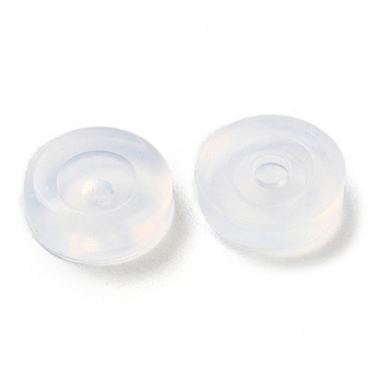 Silicone Ear Nuts, Earring Backs, Flat Round, Clear, 7x2mm, Hole: 1.6mm