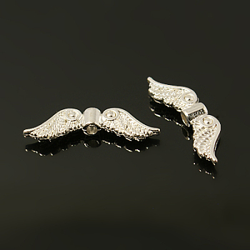 Tibetan Style Beads, Lead Free & Cadmium Free, Wing, Silver Color, about 7mm long, 23mm wide, 3mm thick, hole: 1.5mm