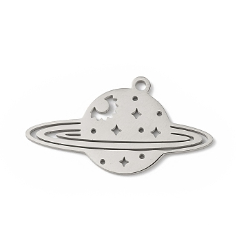 304 Stainless Steel Pendants, Planet Charm, Stainless Steel Color, 17x31x1mm, Hole: 1.6mm