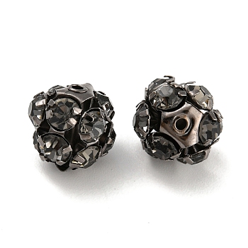 Gunmetal Brass Rhinestone Beads, Round, Black Diamond, 11x12x11.5mm, Hole: 1.2mm