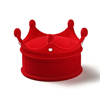 Flocking Plastic Crown Finger Ring Boxes, for Valentine's Day Gift Wrapping, with Sponge Inside, Red, 6.7x6.5x4.5cm, Inner Diameter: 5.1cm