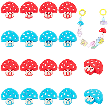 20Pcs 2 Colors Mushroom Food Grade Eco-Friendly Silicone Beads, Chewing Beads For Teethers, DIY Nursing Necklaces Making, Mixed Color, 26x28.5x9mm, Hole: 3mm, 10pcs/color
