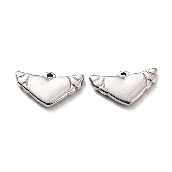 304 Stainless Steel Pendants Cabochons for Enamel, Heart with Wing, Stainless Steel Color, 9x16x2.5mm, Hole: 1mm