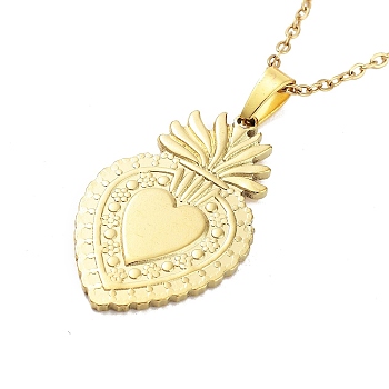 Sacred Heart 304 Stainless Steel Pendant Necklaces, Cable Chains Necklaces for Women, Real 18K Gold Plated, 15.75 inch(40cm), pendant: 30x19mm