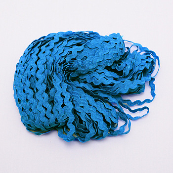 Wave Bending Fringe Trim, Sewing Ribbon, for Cloth Dress DIY Making Decorate, Blue, 1/4 inch~3/8 inch(5~8.5mm), about 22~25m/strand