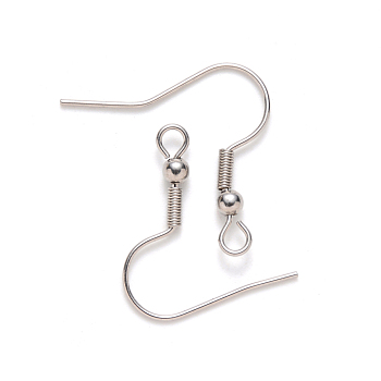 304 Stainless Steel Earring Hooks, Ear Wire, with Horizontal Loop, Stainless Steel Color, 20~22x22mm, Hole: 2mm, 21 Gauge, Pin: 0.7mm
