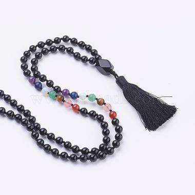 Collares colgantes con borlas de ágata negra teñidas y calentadas de forma natural(NJEW-P193-B01)-2