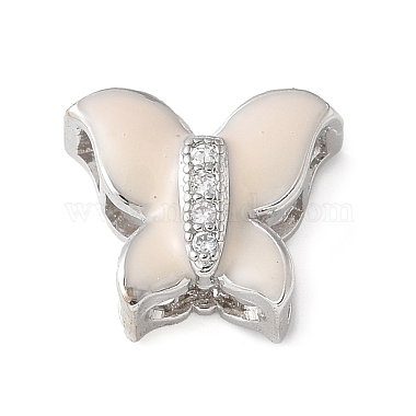 Platinum Floral White Butterfly Brass+Cubic Zirconia Slide Charms