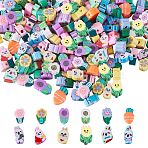 240Pcs 8 Style Cartoon Handmade Polymer Clay Beads, Rabbit/Carrot/Sunflower, Mixed Color, 9~12x4.5~9x4.5~5.5mm, Hole: 1.4~2mm, 20pcs/style(CLAY-SC0001-66)