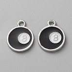 Alloy Enamel Pendants, Flat Round with Snooker Black 8, Platinum, 19.5x15.5x1.5mm, Hole: 2.5mm(FIND-WH20012-51P)