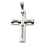 304 Stainless Steel Pendants, Cable Cross Cross Charms, with 201 Stainless Steel Ice Pick Pinch Bails, Stainless Steel Color, 62x40.5x7.5mm, Hole: 10.5x7mm(STAS-H256-05P)