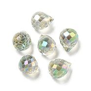 Electroplate Glass Beads, Faceted, Half Rainbow Plated, Teardrop, Lime Green, 9.5x8mm, Hole: 1.2mm(EGLA-A041-02-HR04)